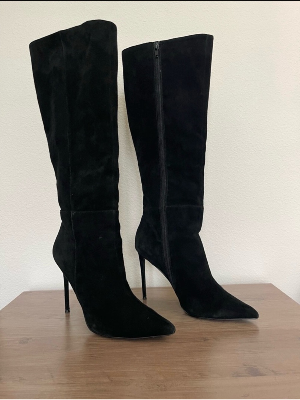 Steve Madden Black Suede Over-the-Knee Pointed Stiletto Boots